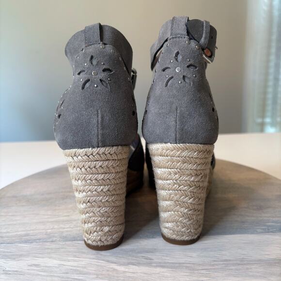 Coach Kelsi Wedge Espadrille Heathered Gray Suede Studded Sandals US Size 9.5 - Picture 8 of 12